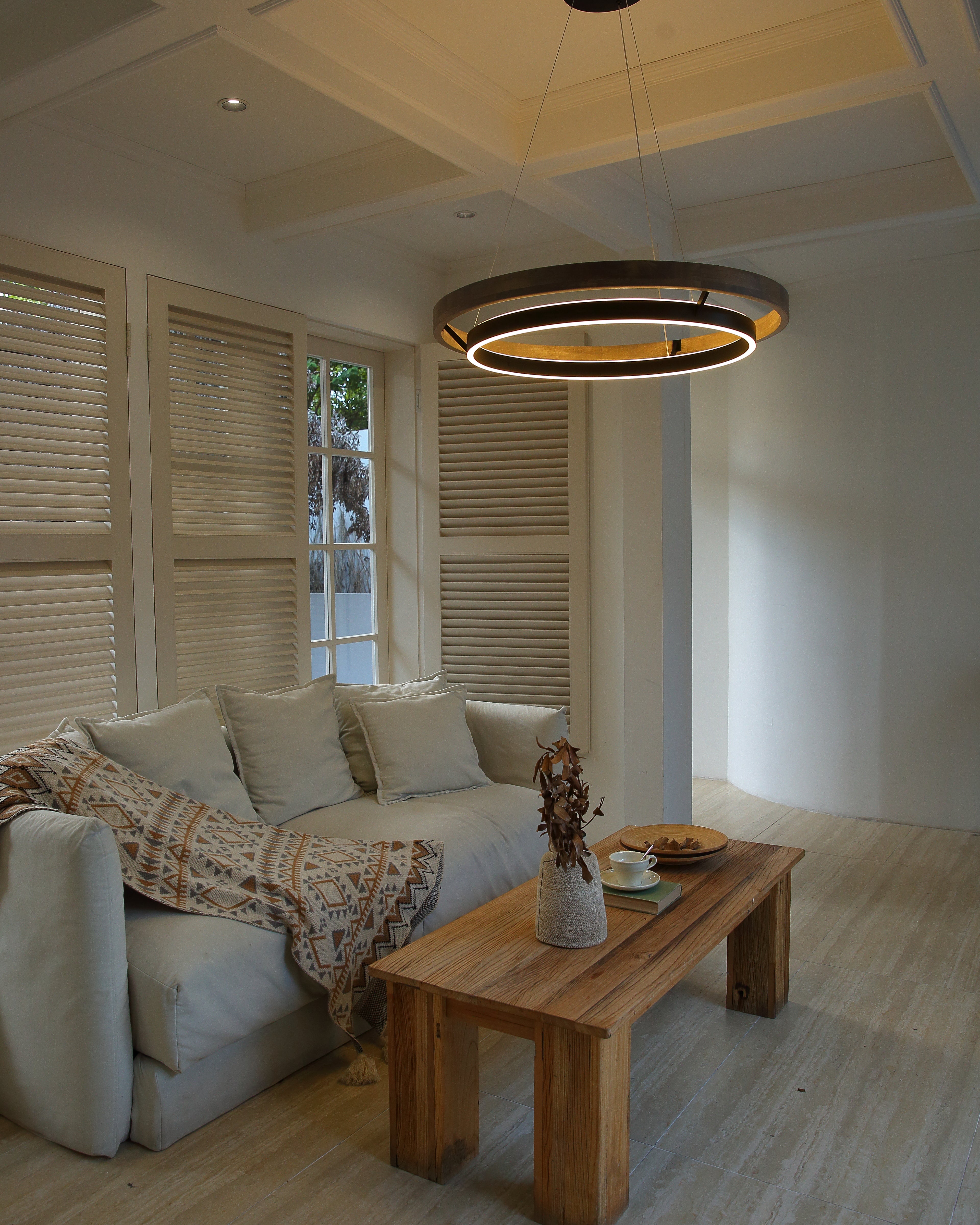 Pendant Light Wood Ring 60.0 cm (23.6") LED Dining Room Adjustable Hanging Ceiling Chandelier Modern Farmhouse Kitchen Island | Thomler