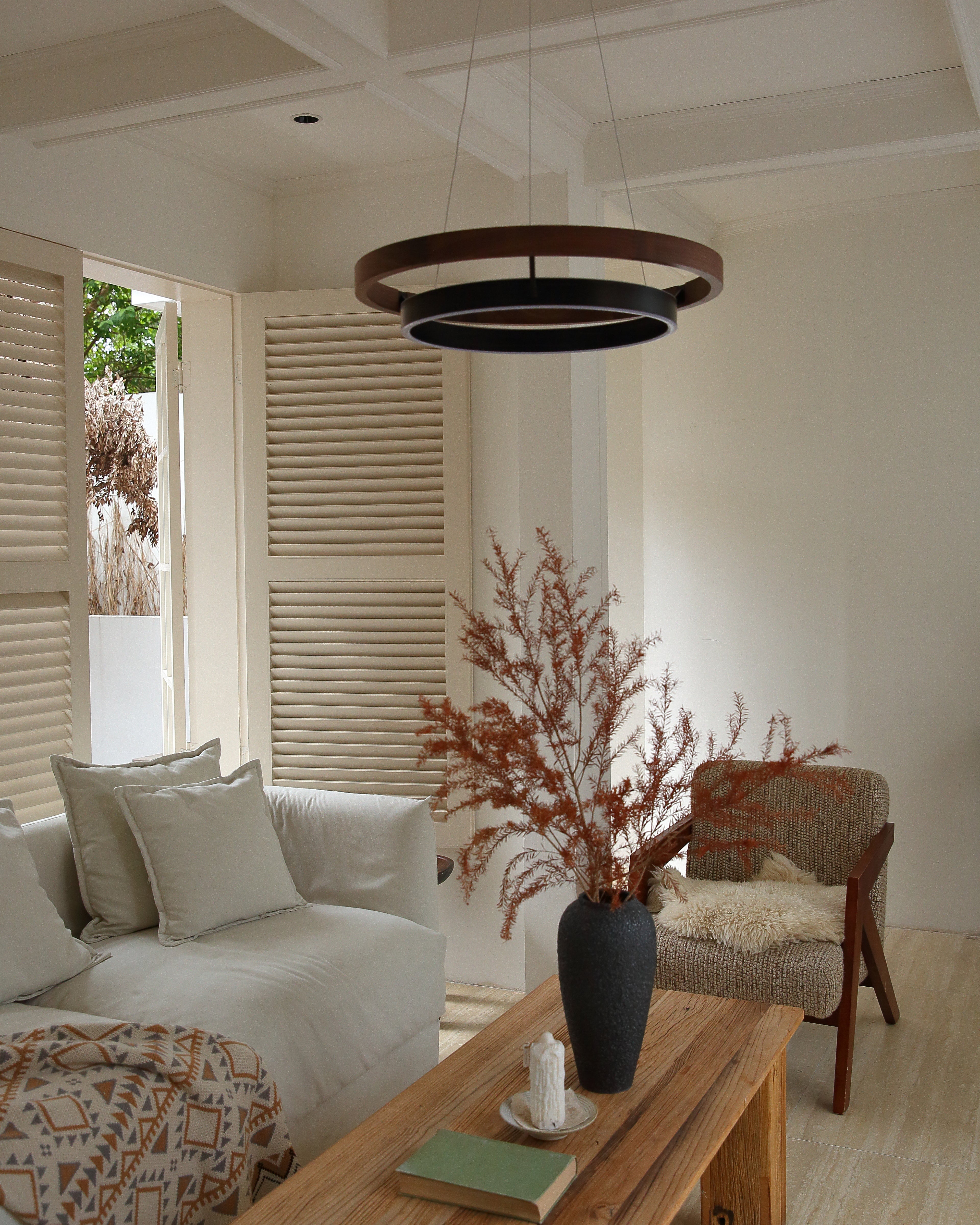 Pendant Light Wood Ring 60.0 cm (23.6") LED Dining Room Adjustable Hanging Ceiling Chandelier Modern Farmhouse Kitchen Island | Thomler