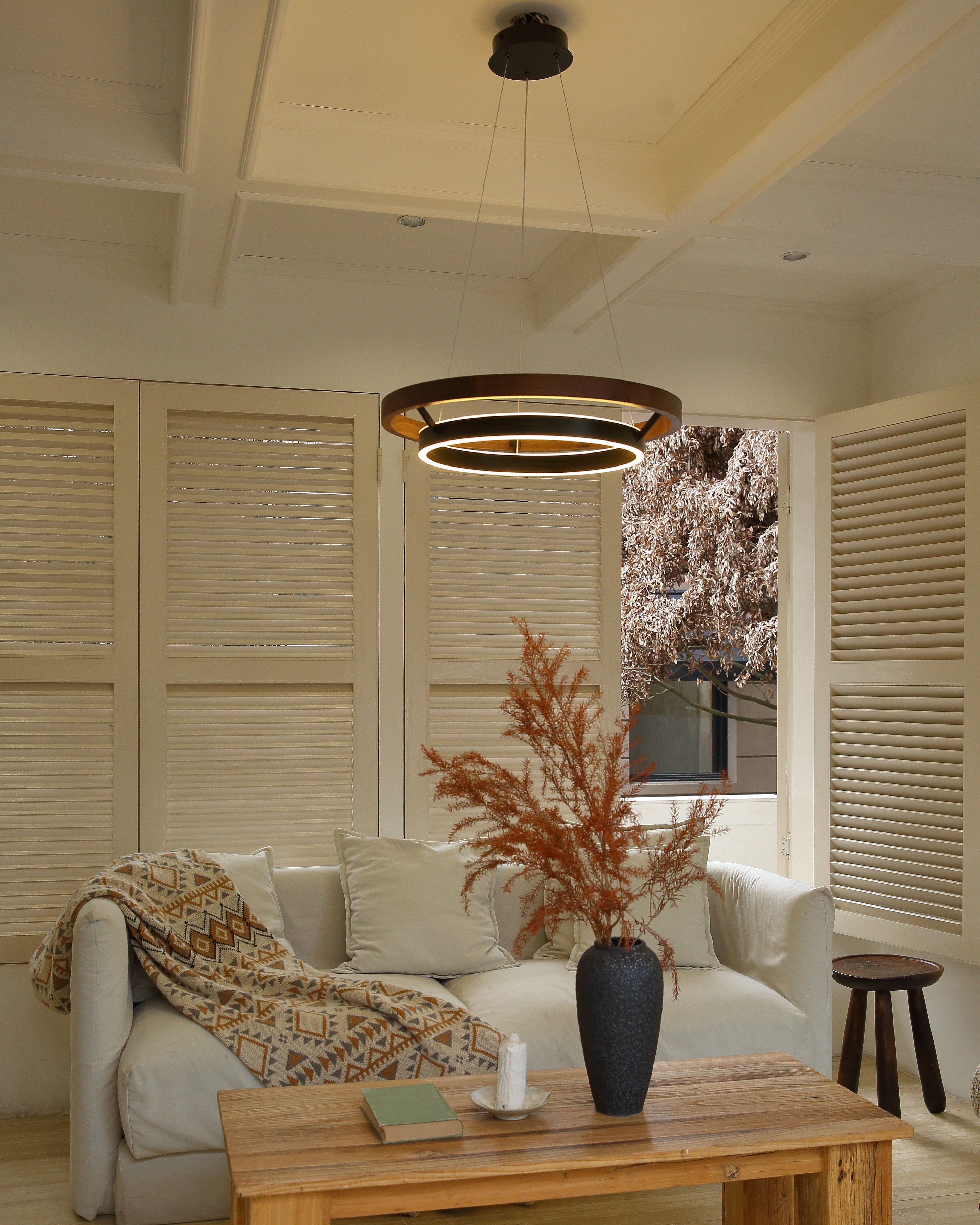 Pendant Light Wood Ring 60.0 cm (23.6") LED Dining Room Adjustable Hanging Ceiling Chandelier Modern Farmhouse Kitchen Island | Thomler