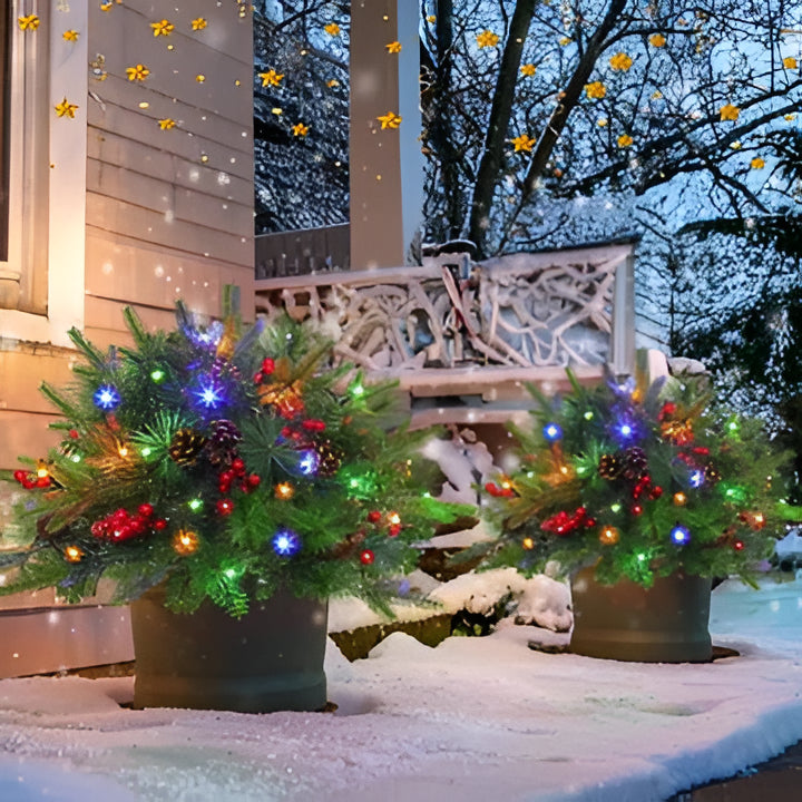 Battery-Operated LED Evergreen Spray with Pine Cones & Berries for Holiday Urns, Planters & Entryways | Thomler
