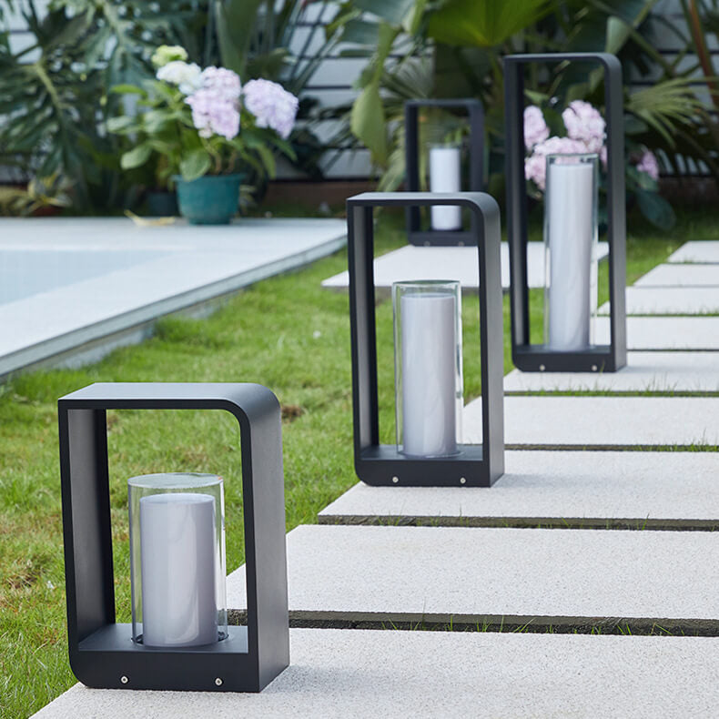 Outdoor Cube Post Light Black Steel LED Garden Pathway Stake for Yard Patio Walkway Deck Solar & Hardwired | Thomler