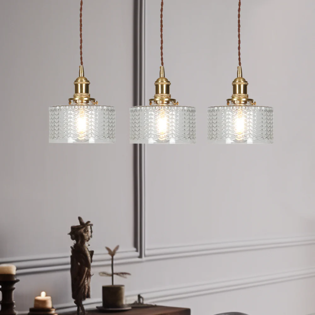 Pendant Light Ribbed Glass E27 Green Adjustable 150.0 cm Dining Room Kitchen Island Hanging Ceiling Lamp | Thomler