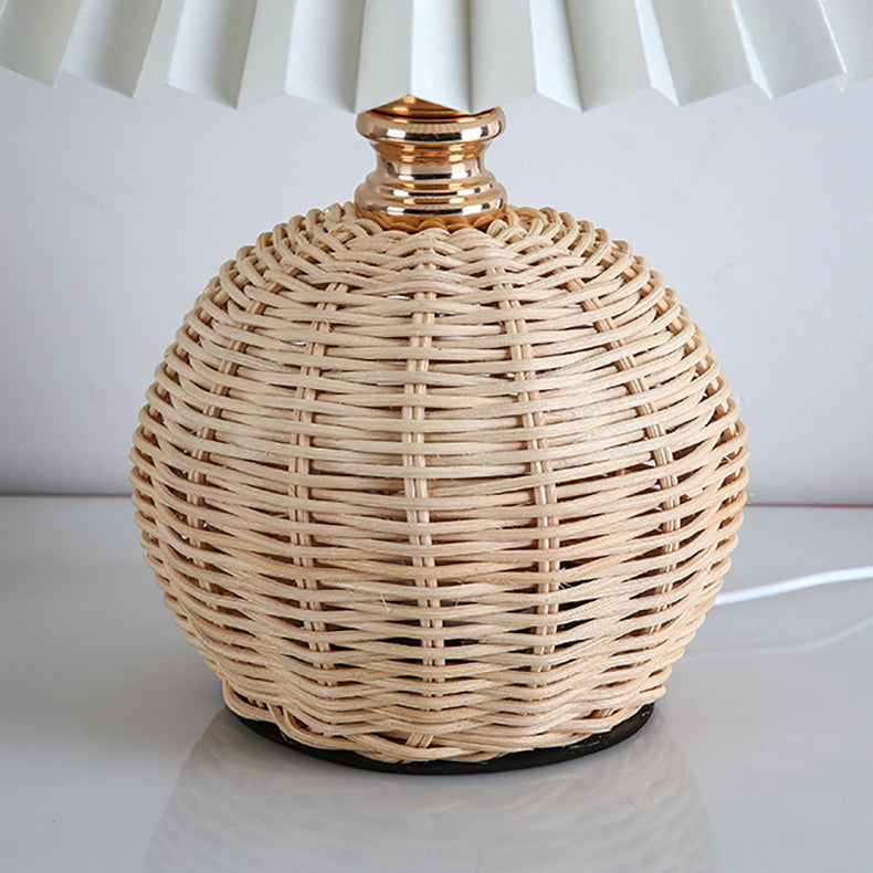 Nordic Rattan Table Lamp with Fabric Shade, USB Powered & Infinitely Dimmable LED Light for Bedroom, Living Room, Study | Thomler
