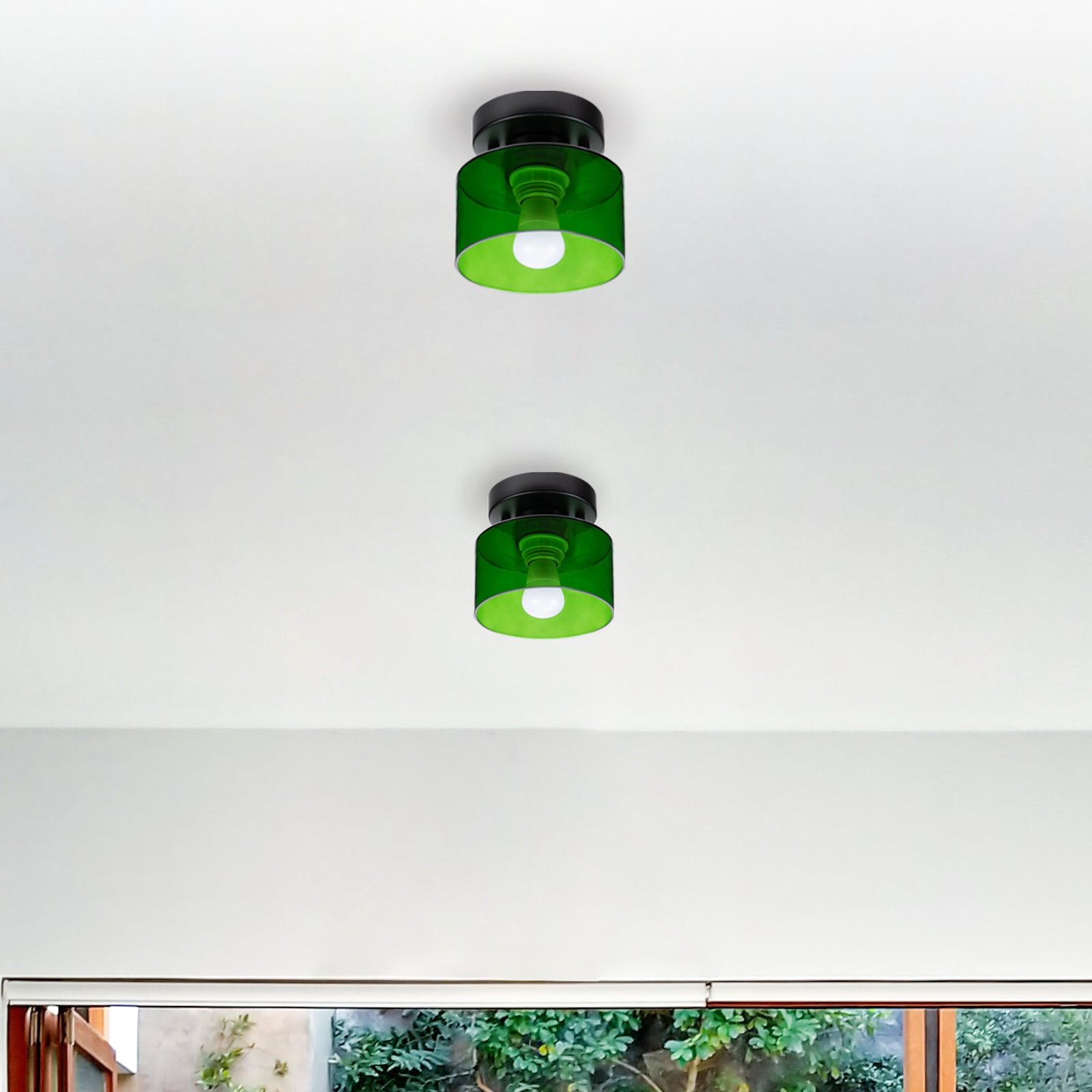 Ceiling Lamp Glass E27 Amber Black Kitchen Hallway Living Room Retro Flush Mount Light | Thomler