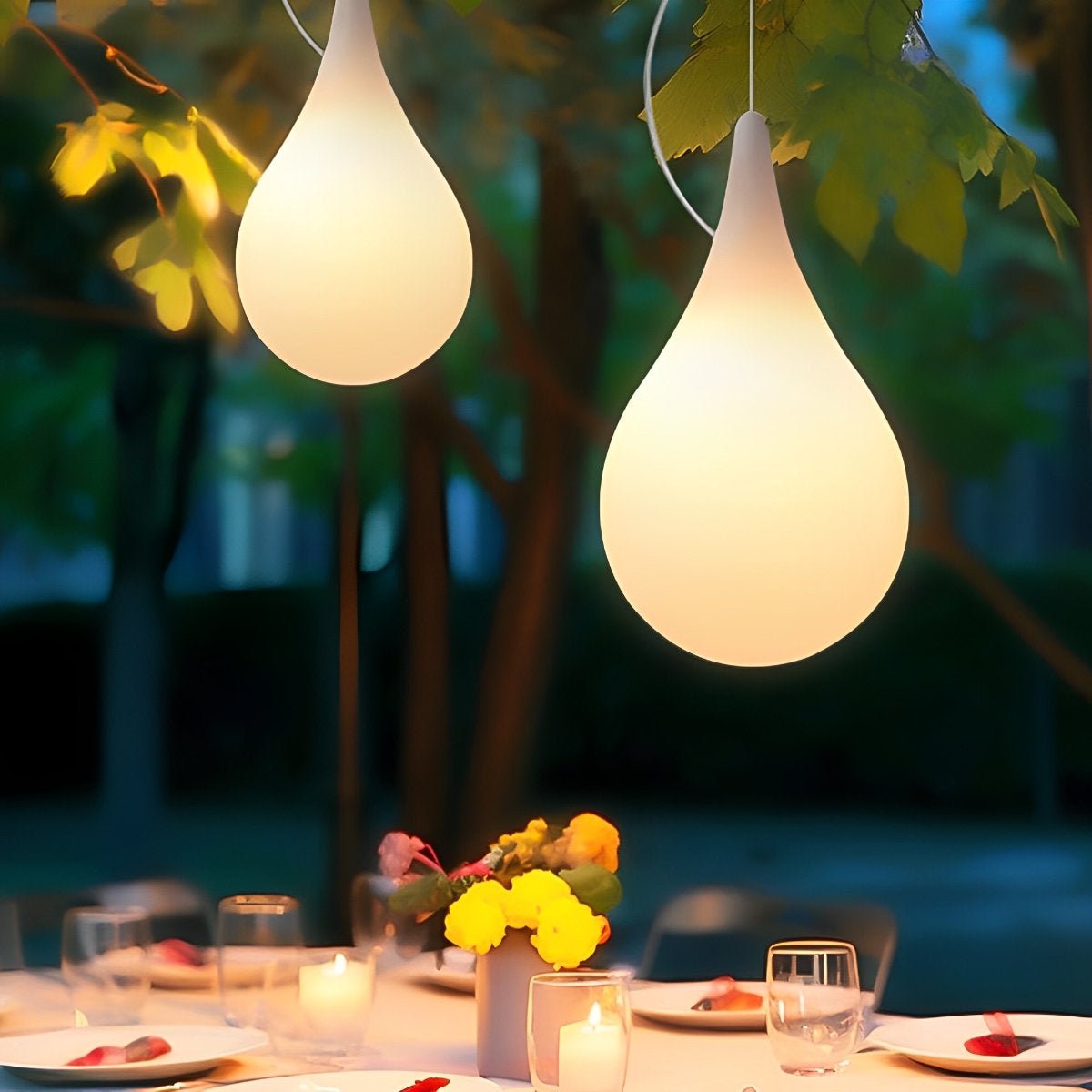 Pendant Light Plastic Teardrop 24.0 cm White Outdoor Patio Pergola Waterproof Hanging Garden Light RGB LED | Thomler