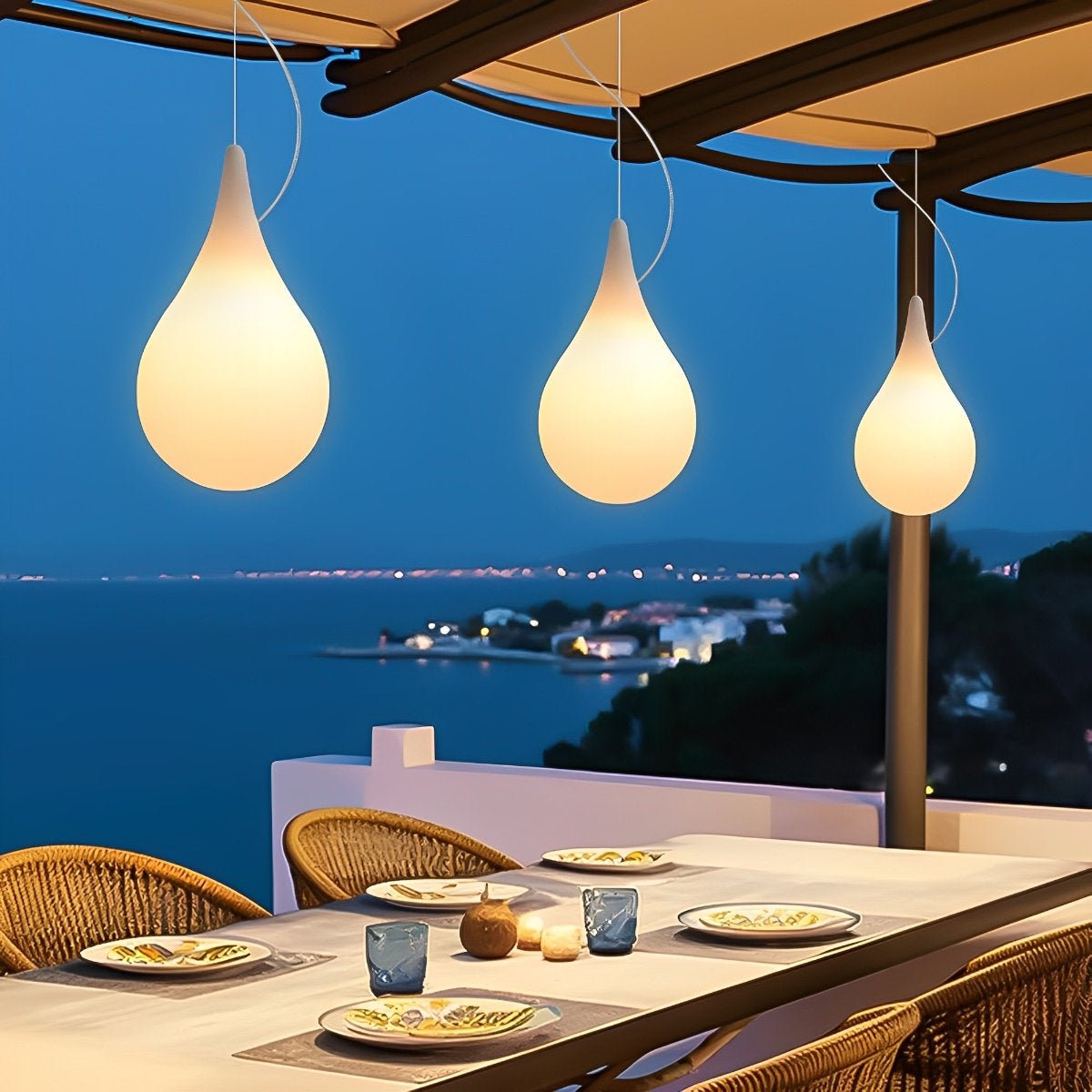 Pendant Light Plastic Teardrop 24.0 cm White Outdoor Patio Pergola Waterproof Hanging Garden Light RGB LED | Thomler