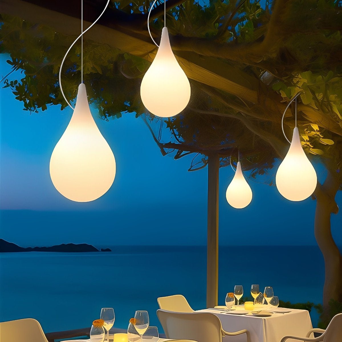 Pendant Light Plastic Teardrop 24.0 cm White Outdoor Patio Pergola Waterproof Hanging Garden Light RGB LED | Thomler