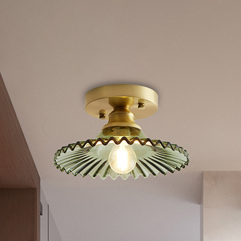 Ribbed Glass Ceiling Light Fixture 8.5-Inch Single-Bulb Semi-Flush Mount for Kitchen Dining Room Bedroom Hallway Entryway | Thomler