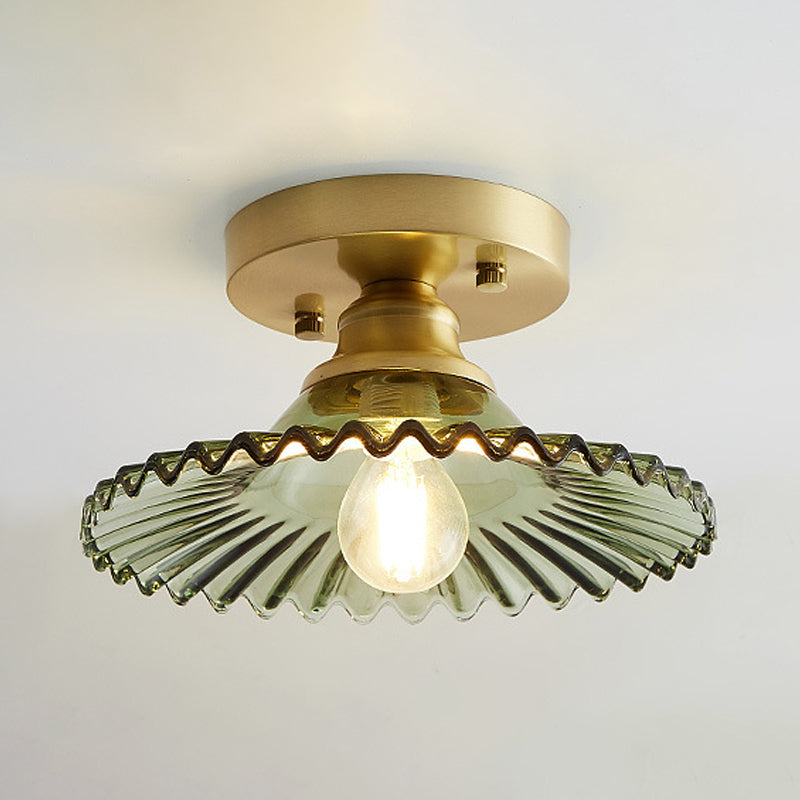 Ribbed Glass Ceiling Light Fixture 8.5-Inch Single-Bulb Semi-Flush Mount for Kitchen Dining Room Bedroom Hallway Entryway | Thomler