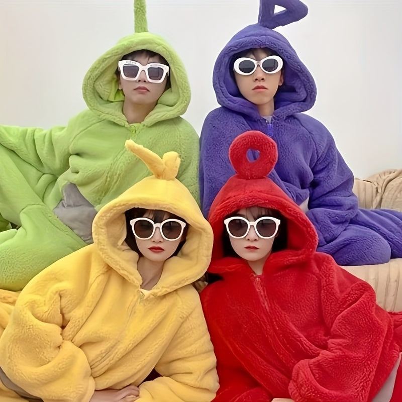 Character Hooded Fleece Jumpsuit – Plush One-Piece Sleepwear with Attached Spectacles for Costume Events & Cozy Lounging | Thomler