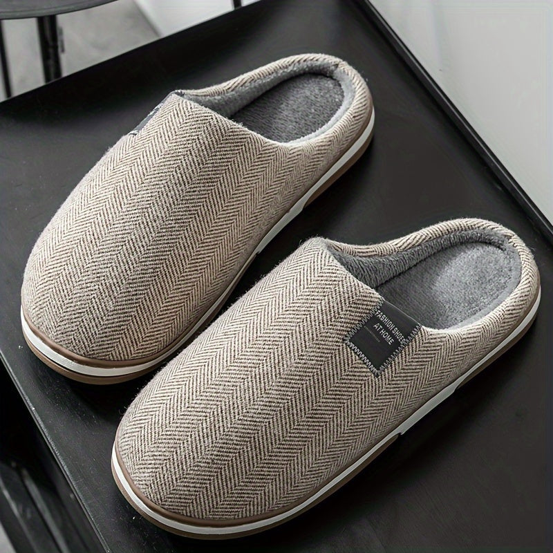 Men's Plush Herringbone Slippers – Warm Indoor House Shoes with Non-Slip Grip for Fall & Winter | Thomler