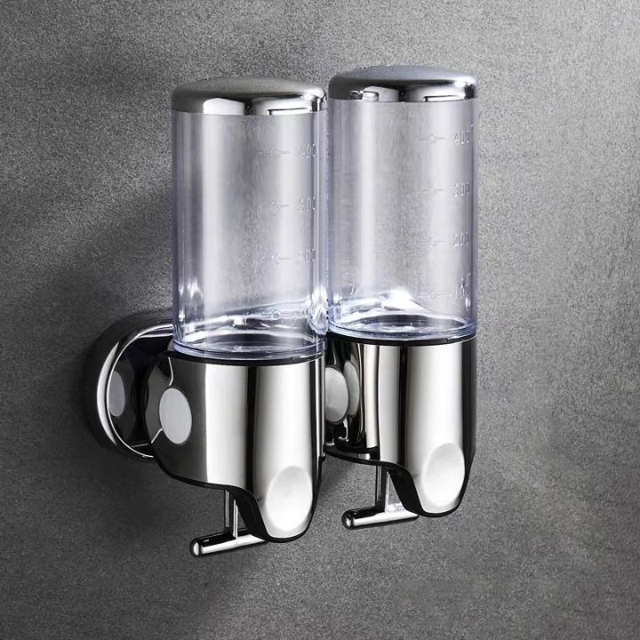 Wall Mount Soap Dispenser with Push Pump - Stainless Steel Liquid Holder for Shampoo, Lotion & Hand Wash in Bathroom, Kitchen, Shower | Thomler