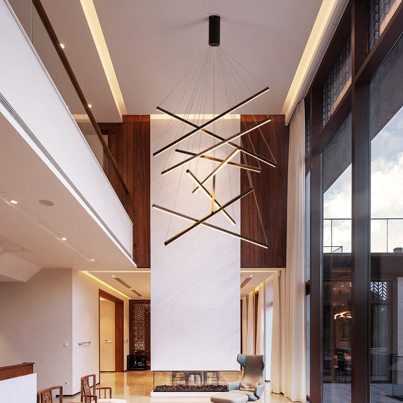 Modern Linear LED Chandelier Black Metal Multi-Tier Pendant Light for Living Room Foyer Kitchen Island Dining Room | Thomler