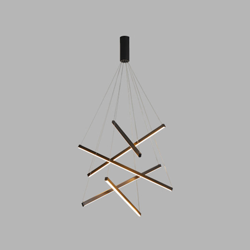 Modern Linear LED Chandelier Black Metal Multi-Tier Pendant Light for Living Room Foyer Kitchen Island Dining Room | Thomler