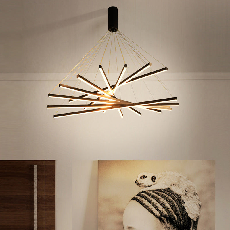 Modern Linear LED Chandelier Black Metal Multi-Tier Pendant Light for Living Room Foyer Kitchen Island Dining Room | Thomler