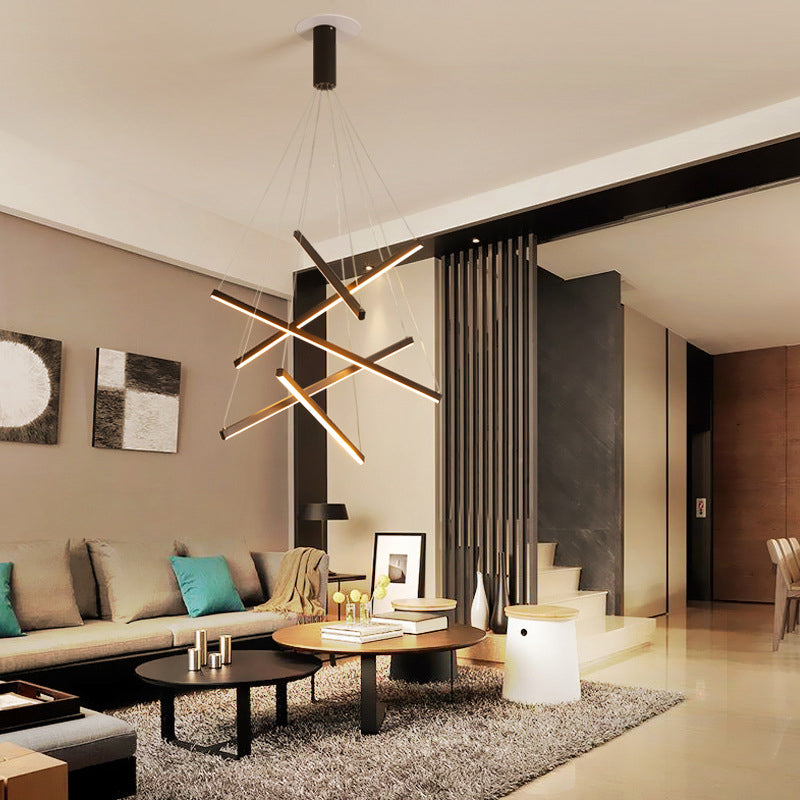 Modern Linear LED Chandelier Black Metal Multi-Tier Pendant Light for Living Room Foyer Kitchen Island Dining Room | Thomler