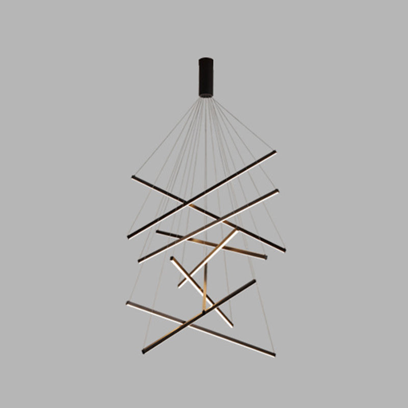Modern Linear LED Chandelier Black Metal Multi-Tier Pendant Light for Living Room Foyer Kitchen Island Dining Room | Thomler