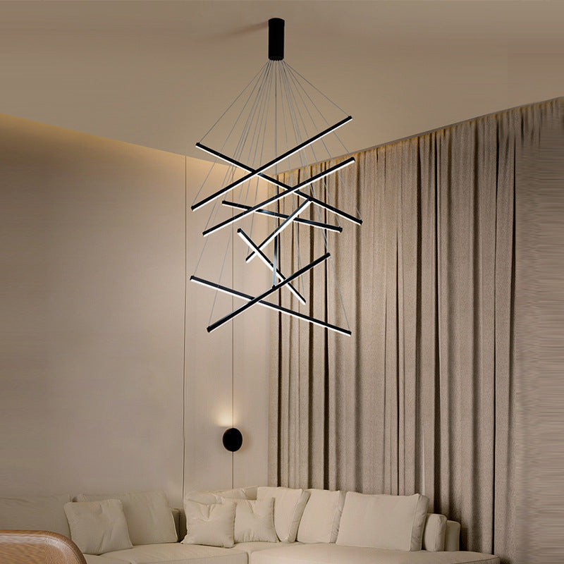 Modern Linear LED Chandelier Black Metal Multi-Tier Pendant Light for Living Room Foyer Kitchen Island Dining Room | Thomler