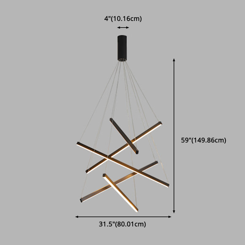 Modern Linear LED Chandelier Black Metal Multi-Tier Pendant Light for Living Room Foyer Kitchen Island Dining Room | Thomler