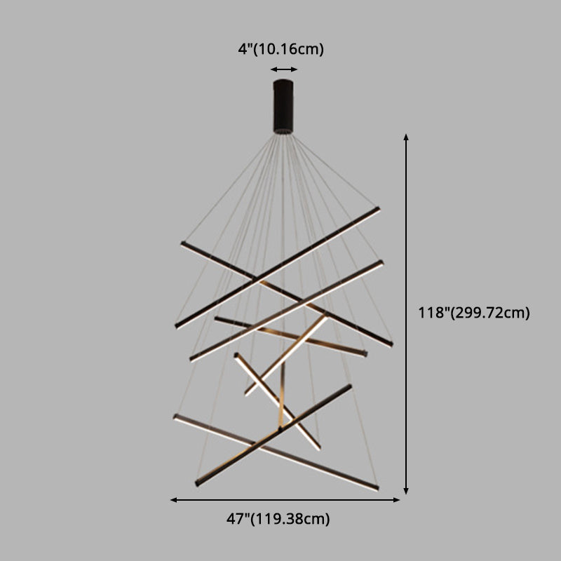 Modern Linear LED Chandelier Black Metal Multi-Tier Pendant Light for Living Room Foyer Kitchen Island Dining Room | Thomler