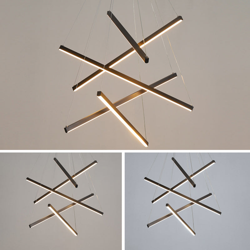 Modern Linear LED Chandelier Black Metal Multi-Tier Pendant Light for Living Room Foyer Kitchen Island Dining Room | Thomler
