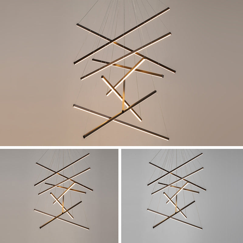 Modern Linear LED Chandelier Black Metal Multi-Tier Pendant Light for Living Room Foyer Kitchen Island Dining Room | Thomler