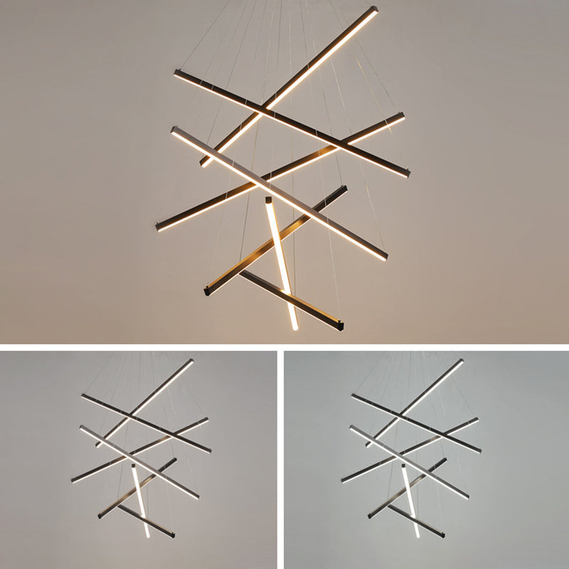 Modern Linear LED Chandelier Black Metal Multi-Tier Pendant Light for Living Room Foyer Kitchen Island Dining Room | Thomler