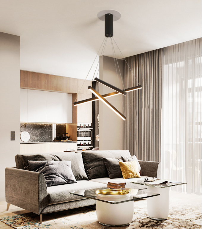Modern Linear LED Chandelier Black Metal Multi-Tier Pendant Light for Living Room Foyer Kitchen Island Dining Room | Thomler