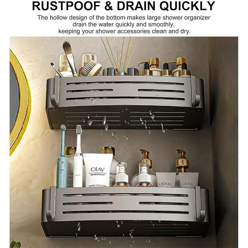 Drill-Free Aluminum Shower Caddy with Adhesive Mount – Rust-Resistant Storage Organizer for Toiletries, Shampoo & Bathroom Essentials | Thomler