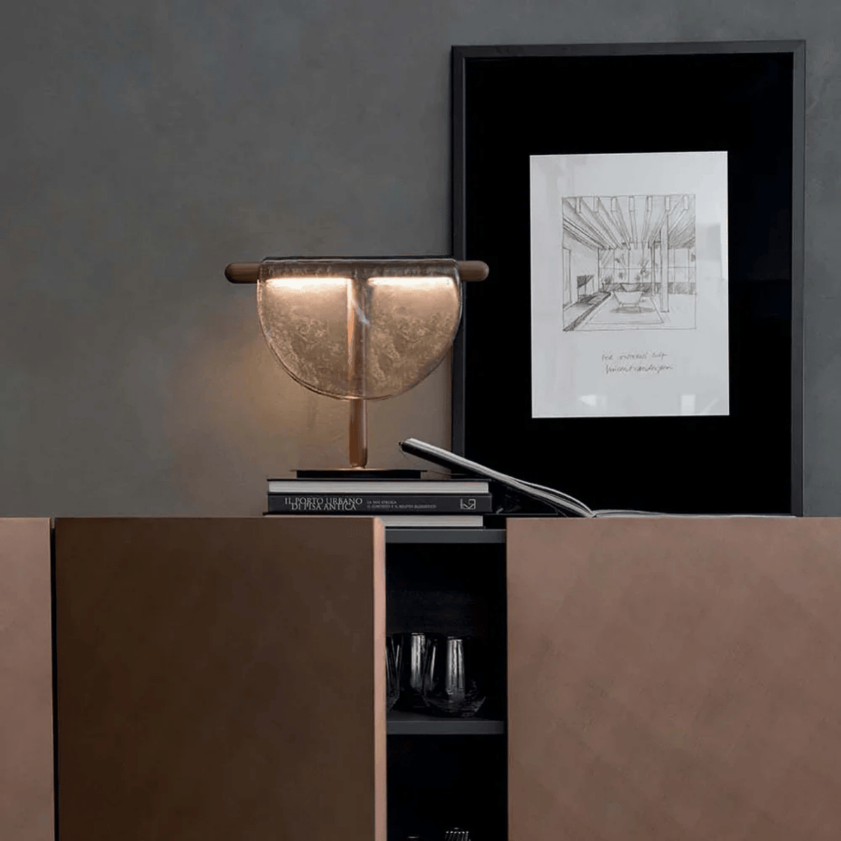 Crescent Metal & Glass Bedside Lamp with LED Touch Control | Thomler