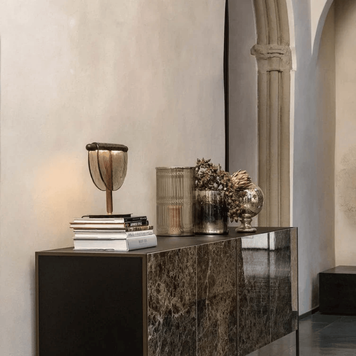 Crescent Metal & Glass Bedside Lamp with LED Touch Control | Thomler