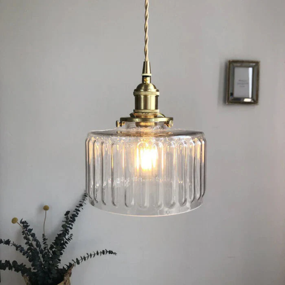 Pendant Light Ribbed Glass E27 Green Adjustable 150.0 cm Dining Room Kitchen Island Hanging Ceiling Lamp | Thomler