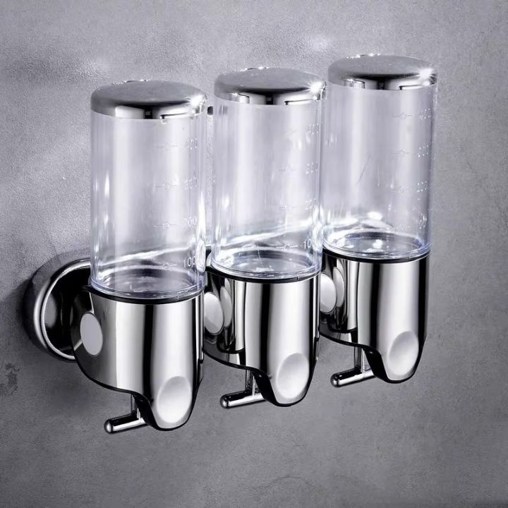 Wall Mount Soap Dispenser with Push Pump - Stainless Steel Liquid Holder for Shampoo, Lotion & Hand Wash in Bathroom, Kitchen, Shower | Thomler