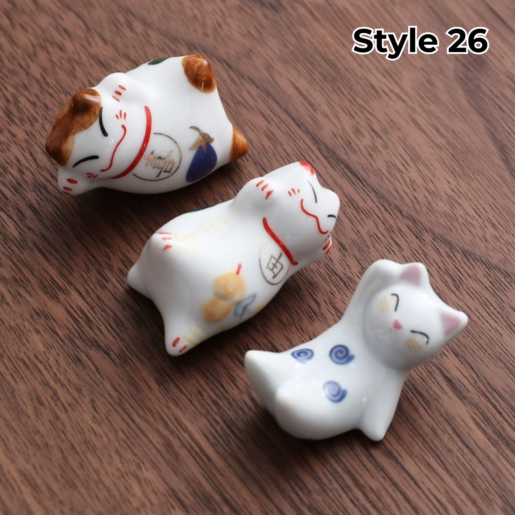 Porcelain Utensil Holders with Animal and Fruit Designs for Asian Dining – Set of 3 Decorative Tabletop Rests | Thomler