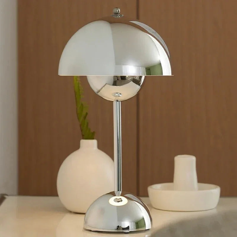 Table Lamp Metal 30.0 cm (11.8") Chrome Wireless Mood Lighting Rechargeable LED Touch Dimmer Bedside Dining Room | Thomler