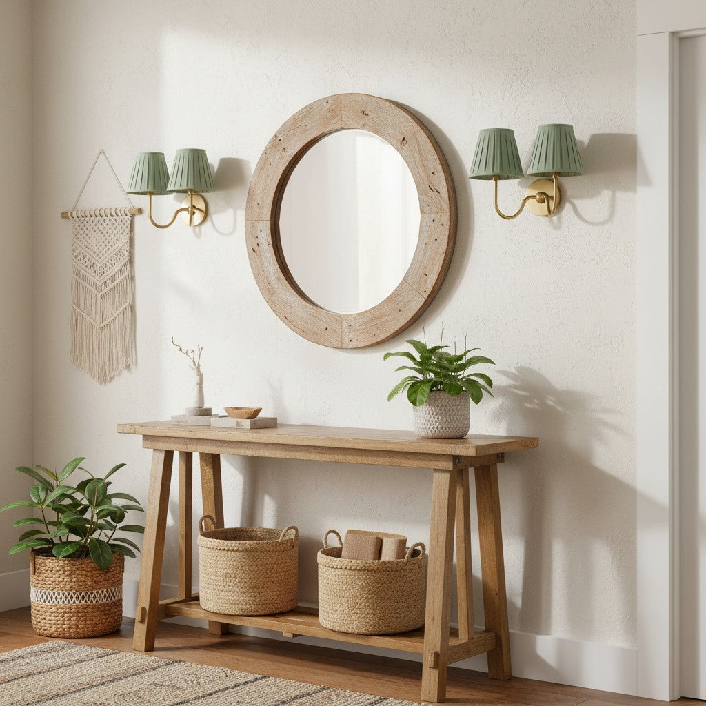 Brass Sconce with Fabric Drum Shade – 1 or 2 Light Hardwired Fixture for Bedroom, Hallway & Living Room | Thomler