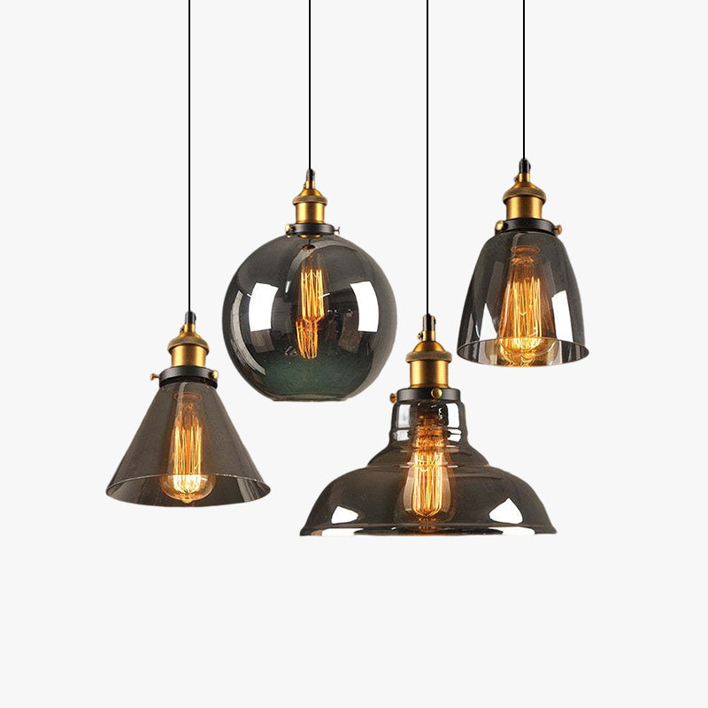 Industrial Glass Hanging Lamp Metal Frame Adjustable Drop Fixture for Kitchen Dining Living Spaces Clear Amber Smoke | Thomler
