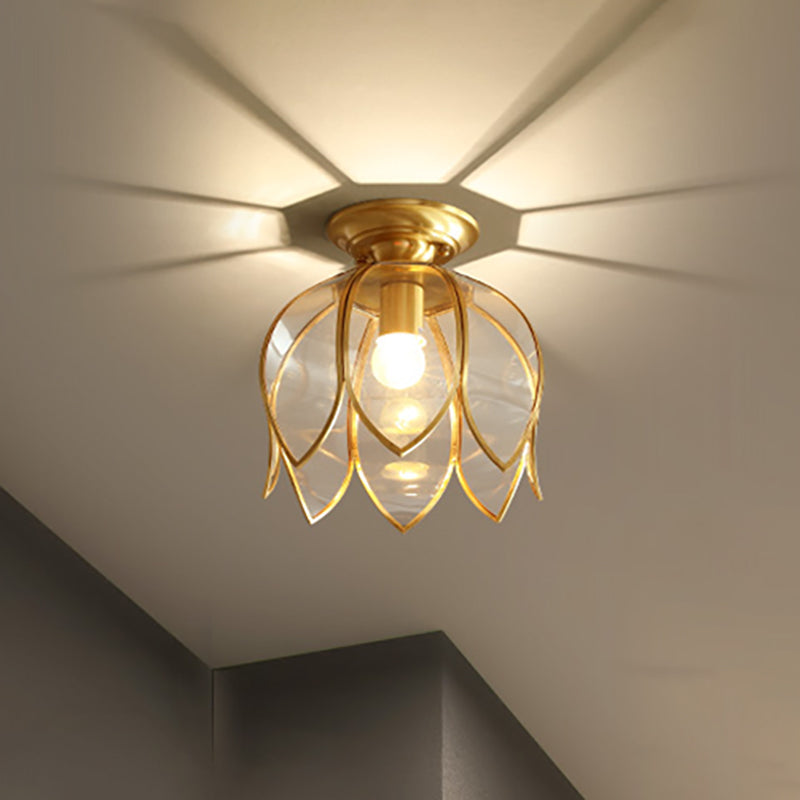 Flush Mount Ceiling Light with Clear Glass Shade in Antique Brass Finish – Single-Bulb Colonial Style for Hallways, Entryways & Bedrooms | Thomler