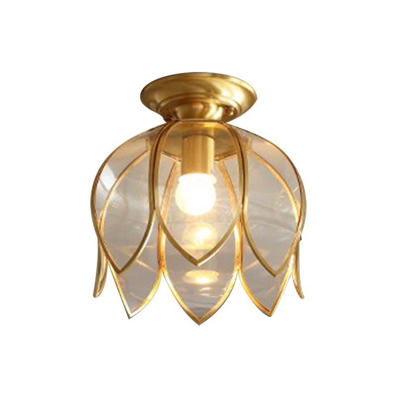 Flush Mount Ceiling Light with Clear Glass Shade in Antique Brass Finish – Single-Bulb Colonial Style for Hallways, Entryways & Bedrooms | Thomler