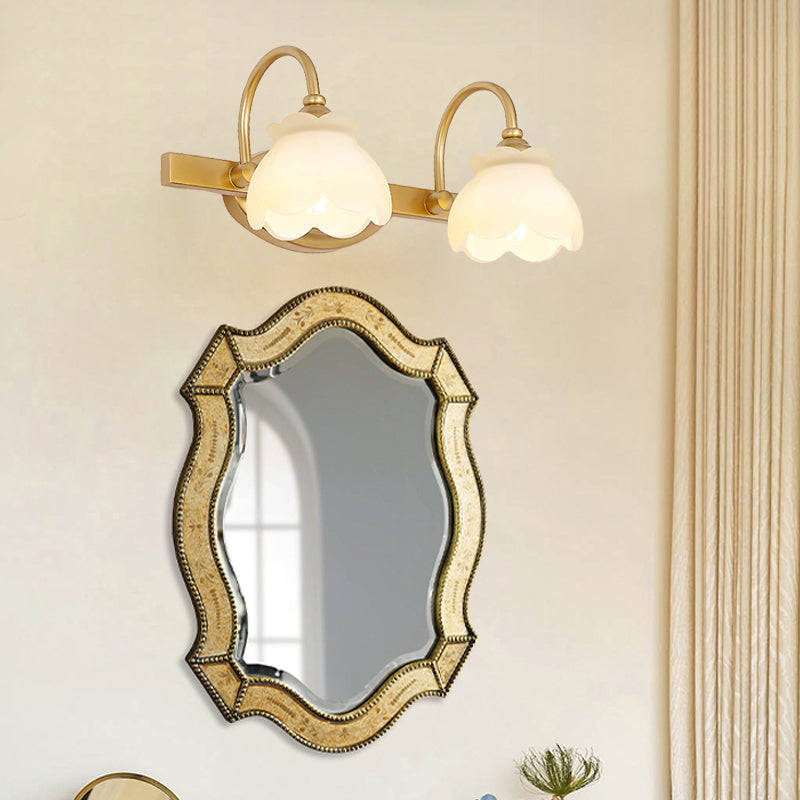 Colonial Wall Sconce Vanity Light with Floral Shades – Metal Frame in Antique Finish for Bathroom Mirror – G4 LED Compatible – 2, 3, or 4 | Thomler
