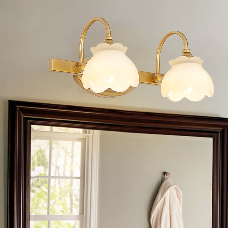 Colonial Wall Sconce Vanity Light with Floral Shades – Metal Frame in Antique Finish for Bathroom Mirror – G4 LED Compatible – 2, 3, or 4 | Thomler