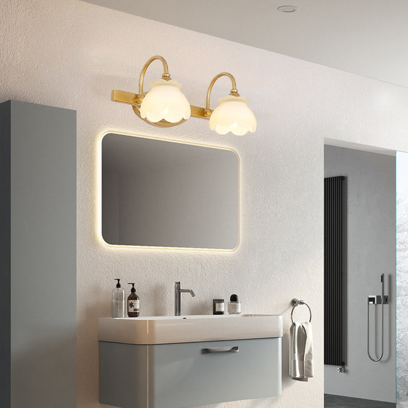 Colonial Wall Sconce Vanity Light with Floral Shades – Metal Frame in Antique Finish for Bathroom Mirror – G4 LED Compatible – 2, 3, or 4 | Thomler
