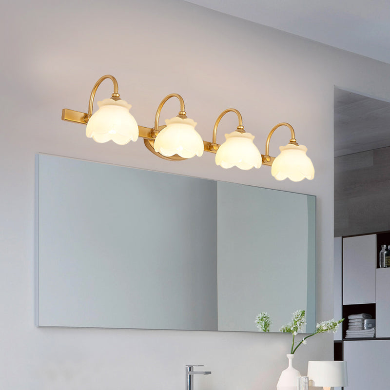 Colonial Wall Sconce Vanity Light with Floral Shades – Metal Frame in Antique Finish for Bathroom Mirror – G4 LED Compatible – 2, 3, or 4 | Thomler