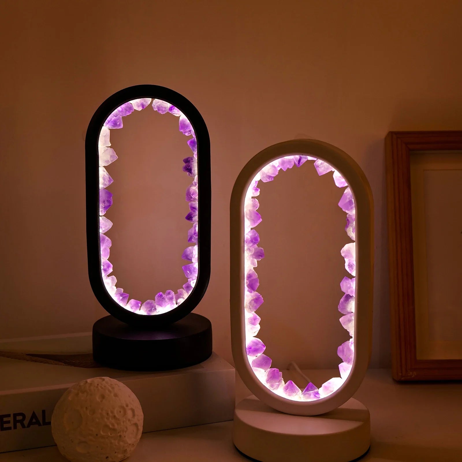 Table Lamp Natural Amethyst Crystal 20.0 cm Purple Bedroom Meditation Ambient Lighting Handmade Decorative Nightstand Light | Thomler