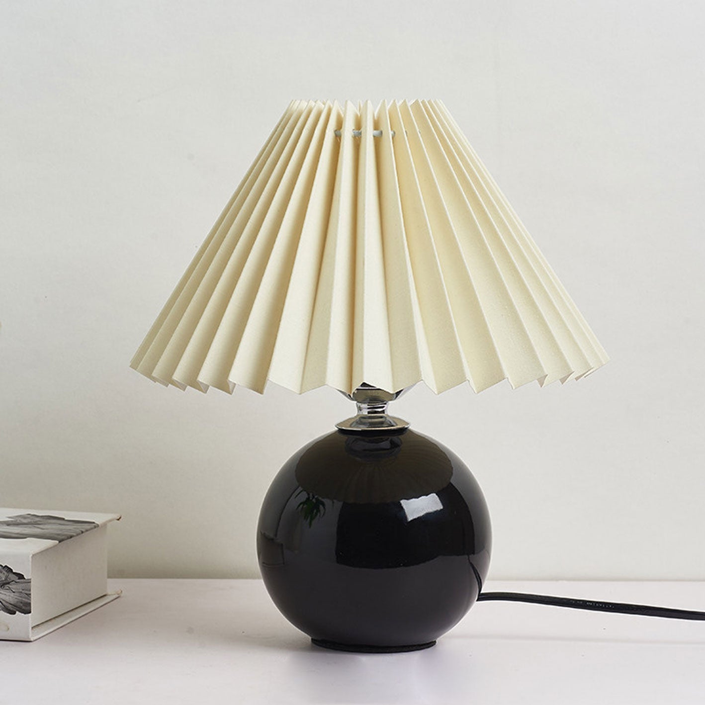 Ceramic Table Lamp with Fabric Shade – Modern Accent Lighting for Bedroom, Living Room & Home Office | Thomler