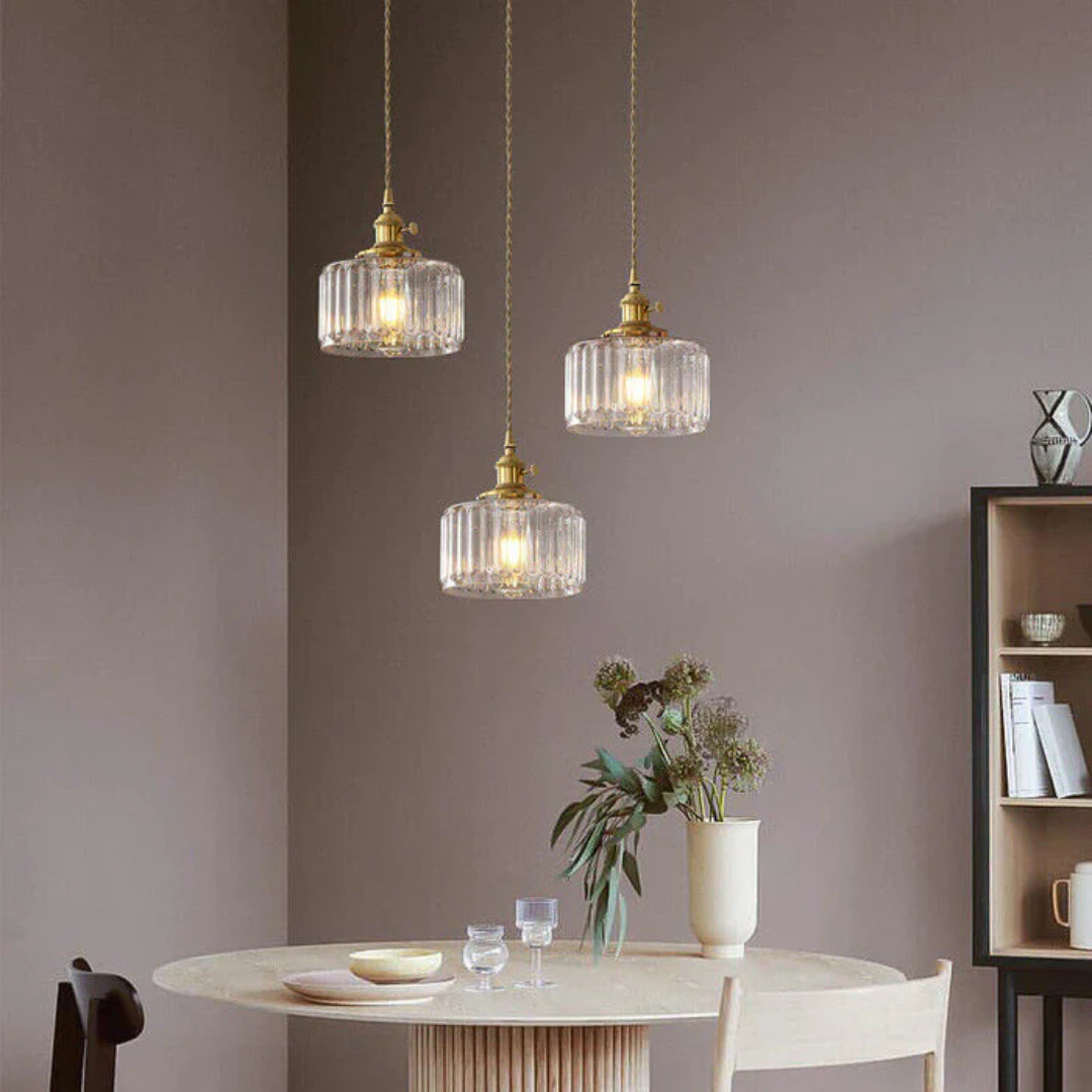 Pendant Light Ribbed Glass E27 Green Adjustable 150.0 cm Dining Room Kitchen Island Hanging Ceiling Lamp | Thomler