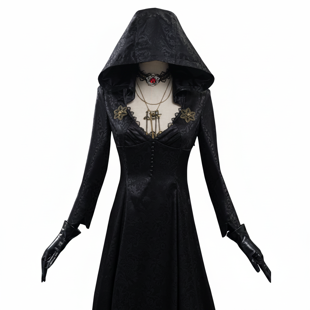 Gothic Vampire Costume Set for Women with Dress Gown Coat Choker & Tattoos for Halloween Cosplay Conventions Horror Fans | Thomler