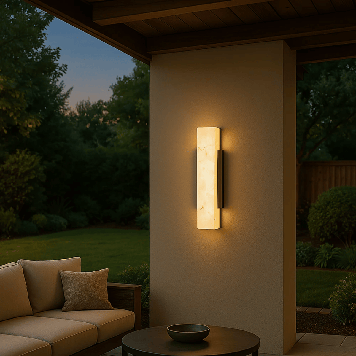 Outdoor LED Wall Sconce with Marble-Look Finish – Weatherproof Modern Linear Light for Entryway & Patio | Thomler