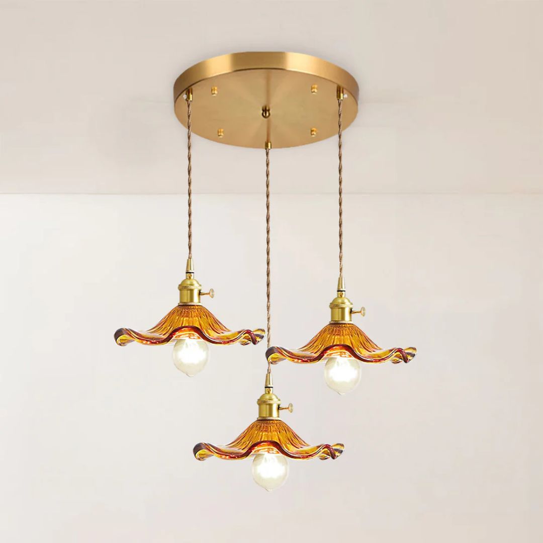Pendant Light Glass Brass Flower Shade 23.0 cm Green Dining Room Bedroom Hanging Ceiling Lamp Retro Vintage Decorative | Thomler