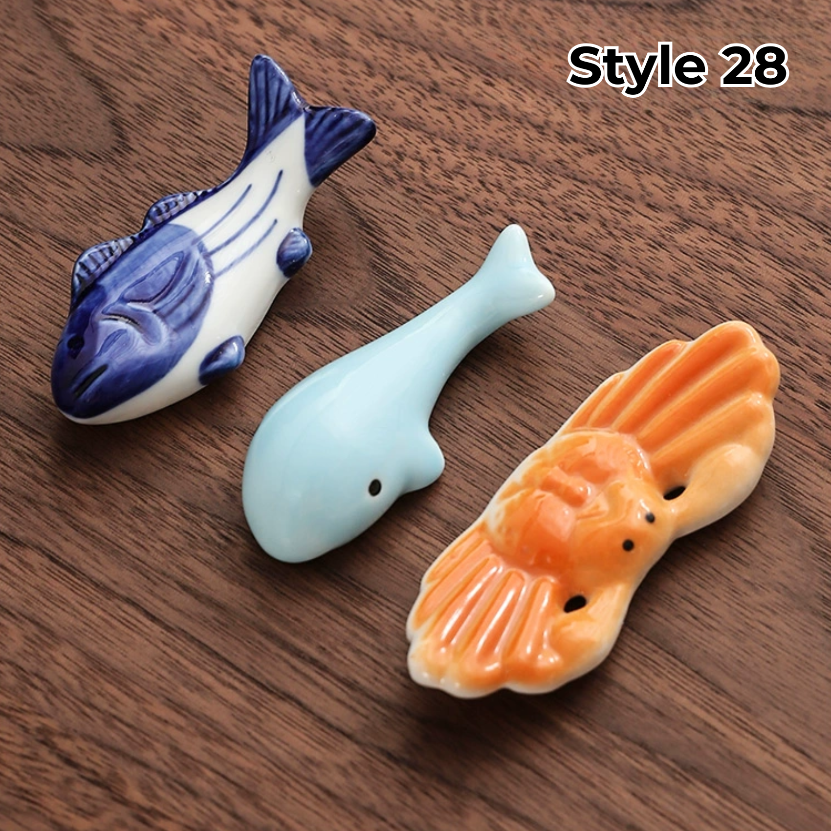 Porcelain Utensil Holders with Animal and Fruit Designs for Asian Dining – Set of 3 Decorative Tabletop Rests | Thomler